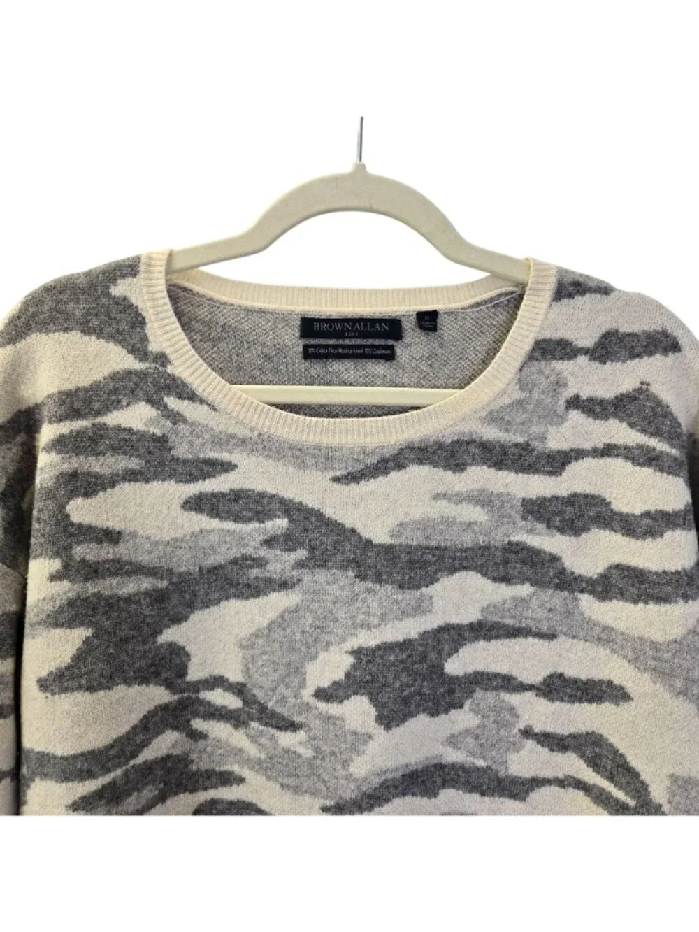 Brown Allan Wool & Cashmere Blend Camouflage Print Crewneck Sweater Size Medium